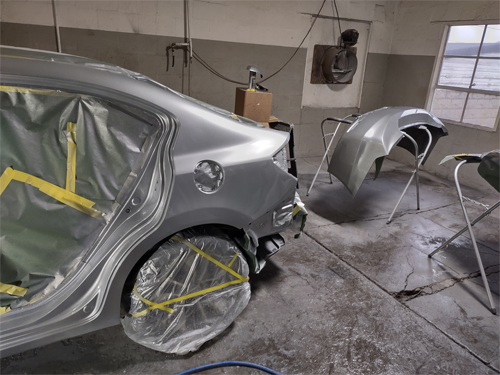 Vehicle being prepared for paint matching